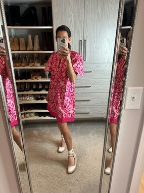 Vibrant Pink Floral Mini Dress with Contrast Hem